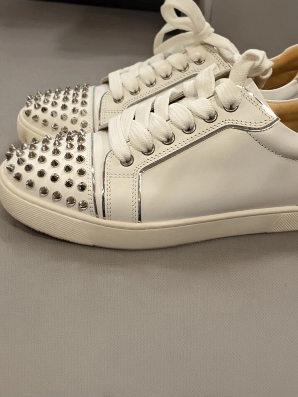 Christian Louboutin White Leather Spike-Toe Low-Top Sneakers